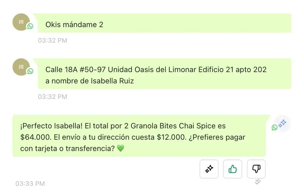 Conversación de WhatsApp atendida con inteligencia artificial